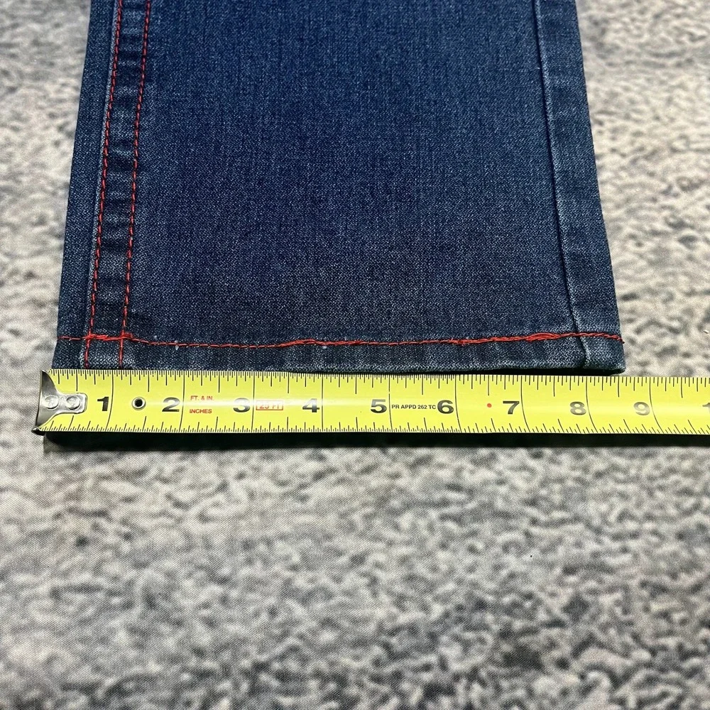 True Religion Straight Jeans Mens 38x34 Blue Red Stitched Logo‎ Flap Pockets Y2K
